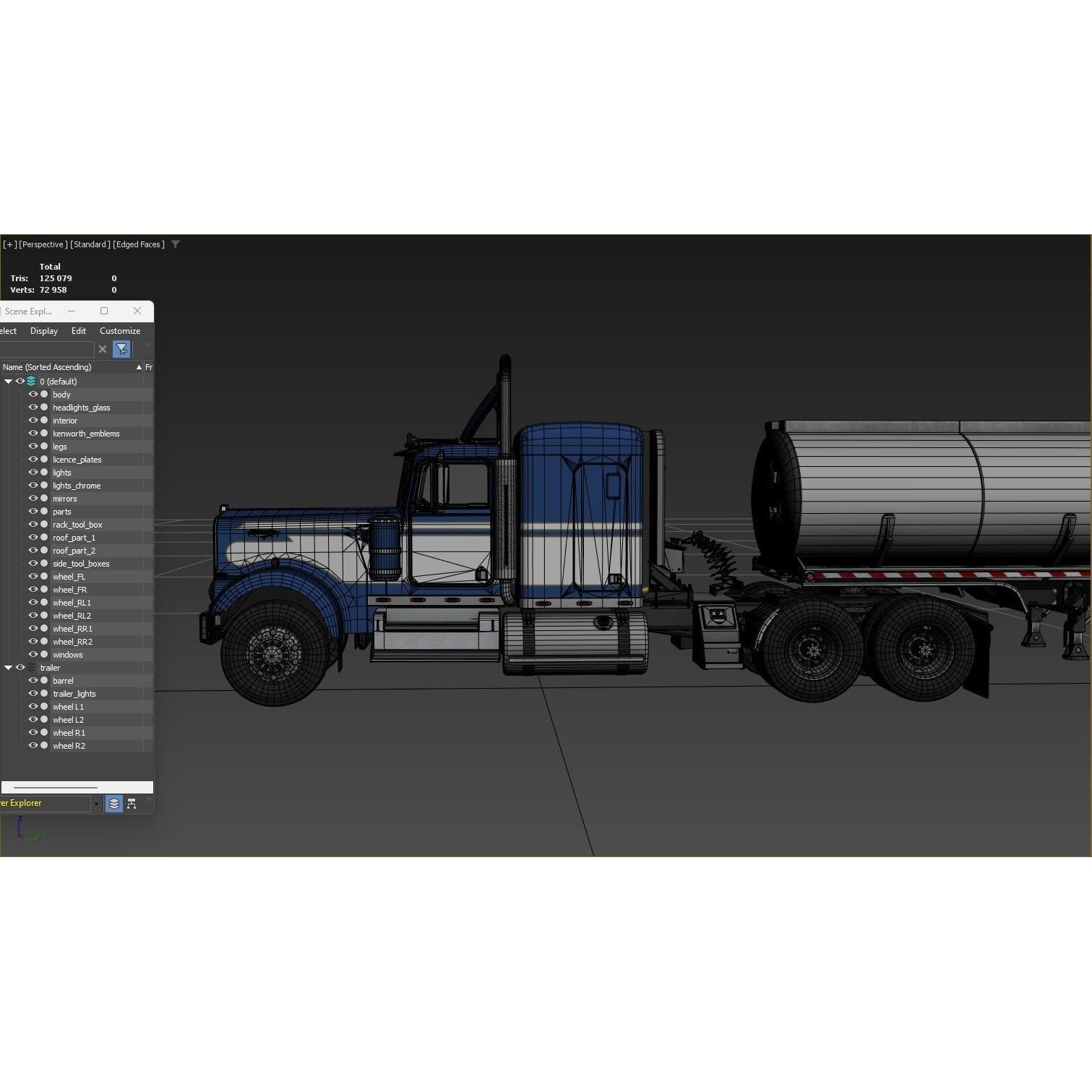 Kenworth W900A Fuel Tanker - Low-Poly Game-Ready 3D Model - View 47