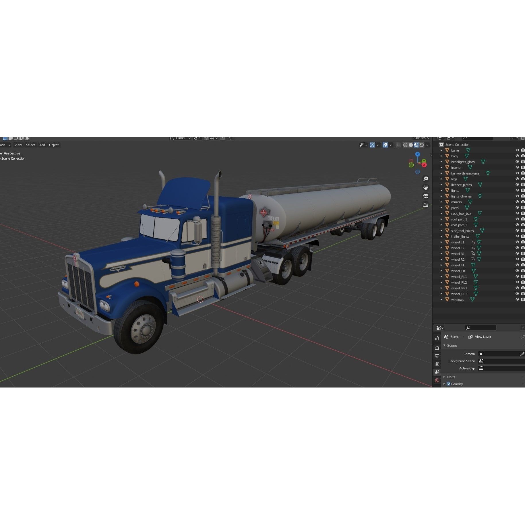 Kenworth W900A Fuel Tanker - Low-Poly Game-Ready 3D Model - View 51