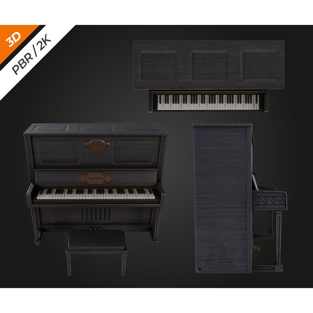 Piano 3D Model – Low Poly Vintage Instrument, FBX, PBR Textures - View 10