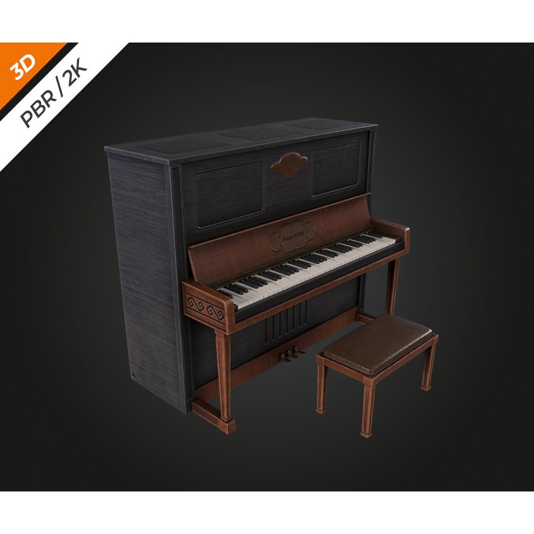 Piano 3D Model – Low Poly Vintage Instrument, FBX, PBR Textures - View 11