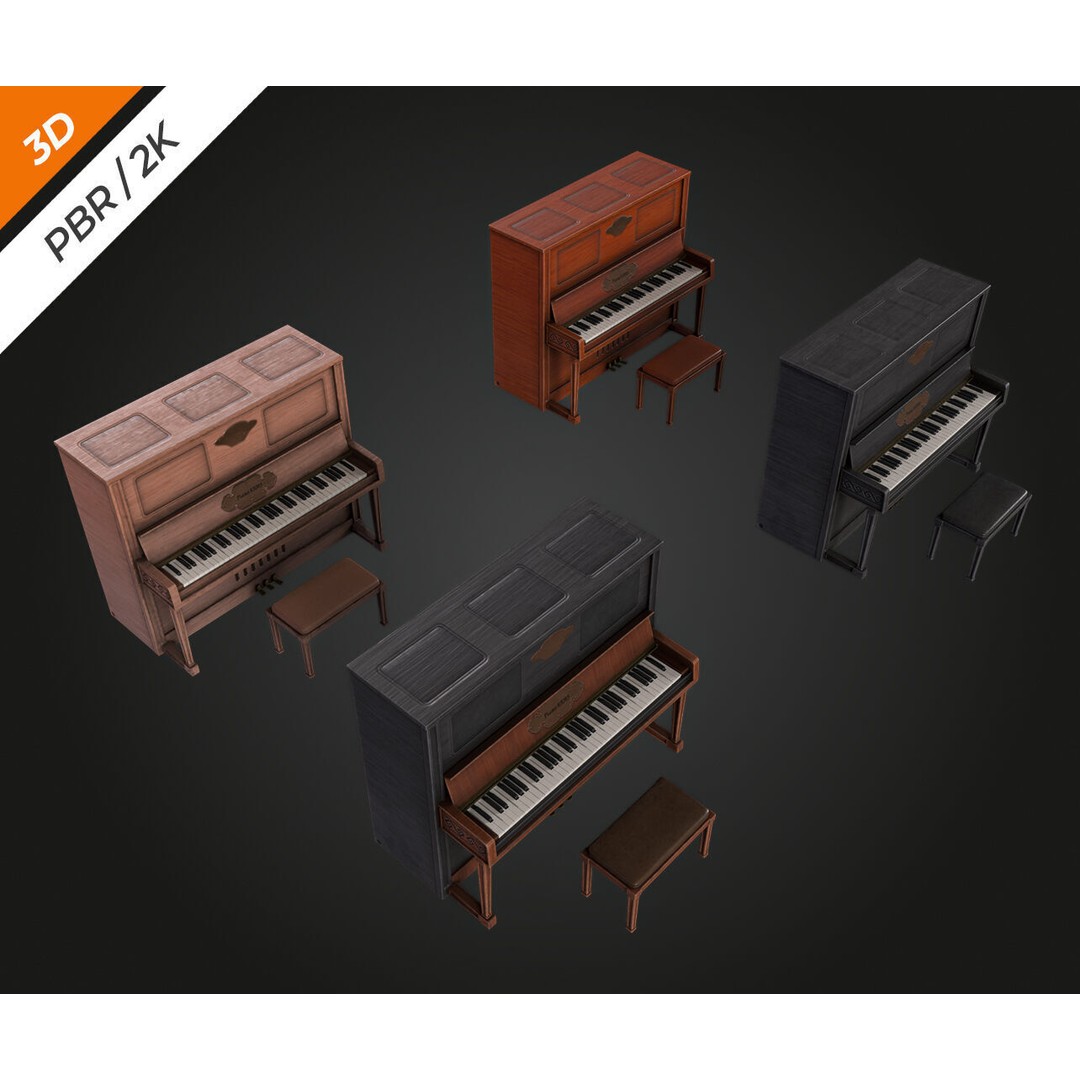 Piano 3D Model – Low Poly Vintage Instrument, FBX, PBR Textures - View 12