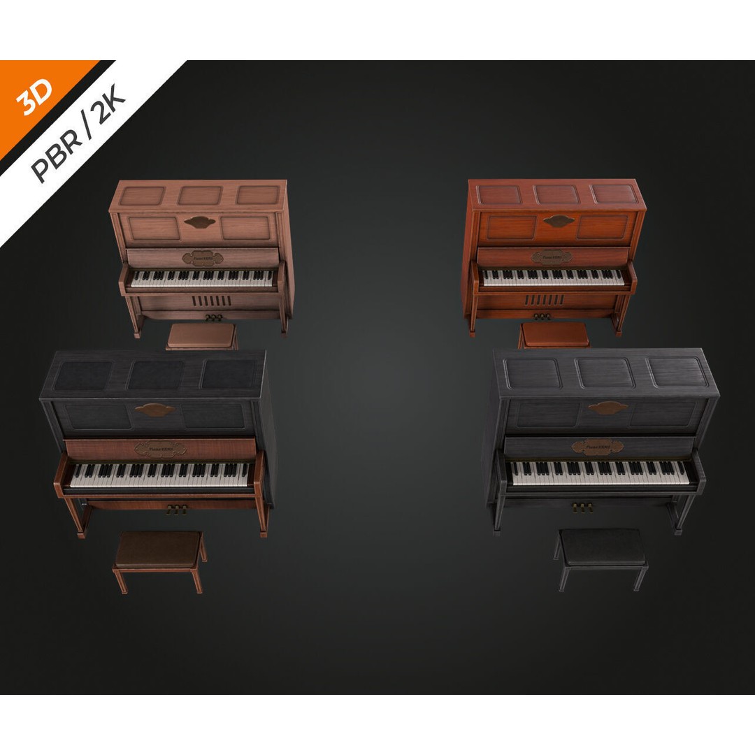 Piano 3D Model – Low Poly Vintage Instrument, FBX, PBR Textures - View 13