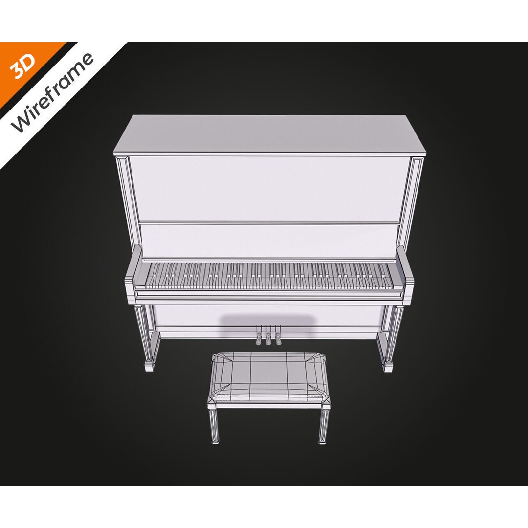 Piano 3D Model – Low Poly Vintage Instrument, FBX, PBR Textures - View 14