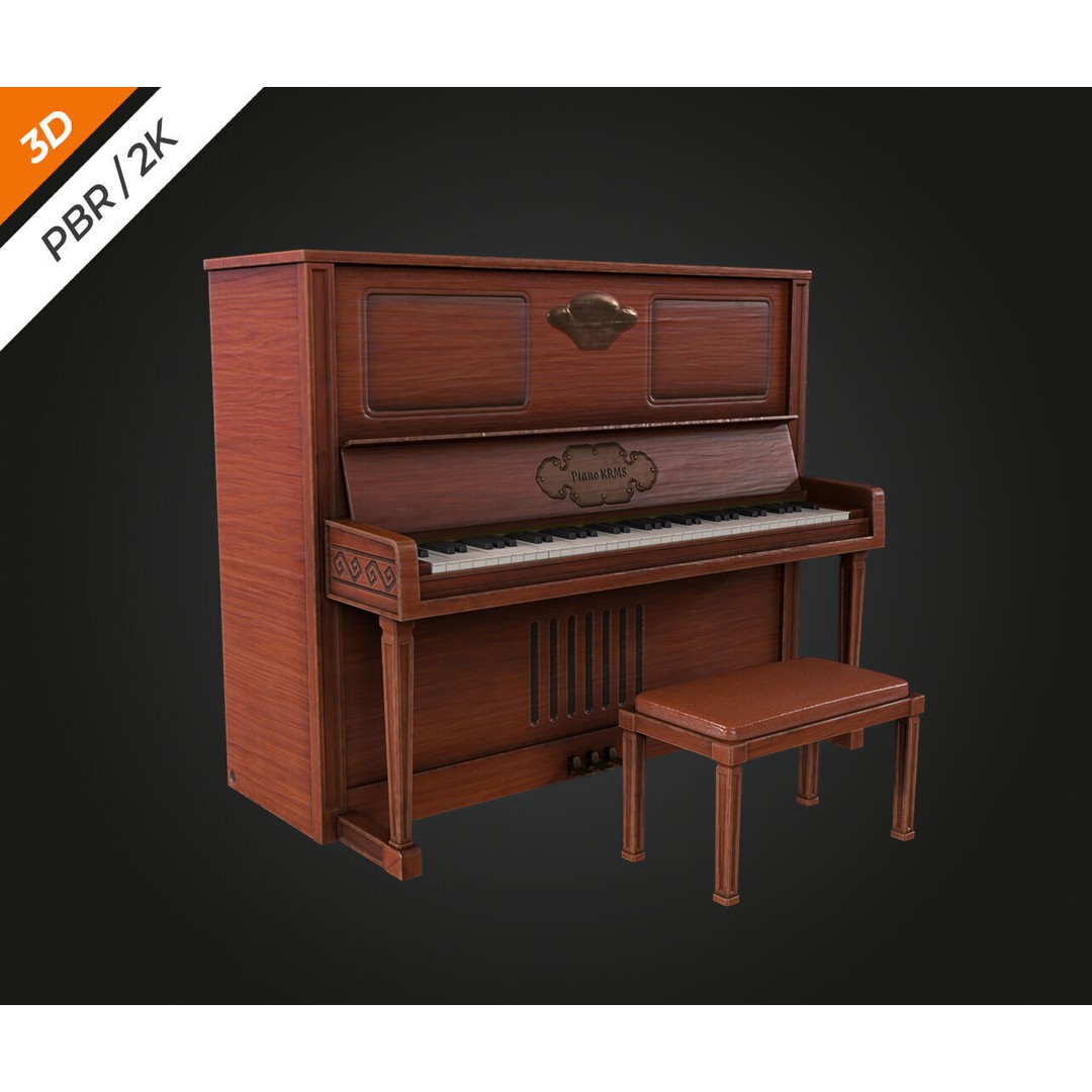 Piano 3D Model – Low Poly Vintage Instrument, FBX, PBR Textures - View 4