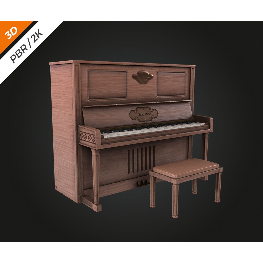Piano 3D Model – Low Poly Vintage Instrument, FBX, PBR Textures - View 5