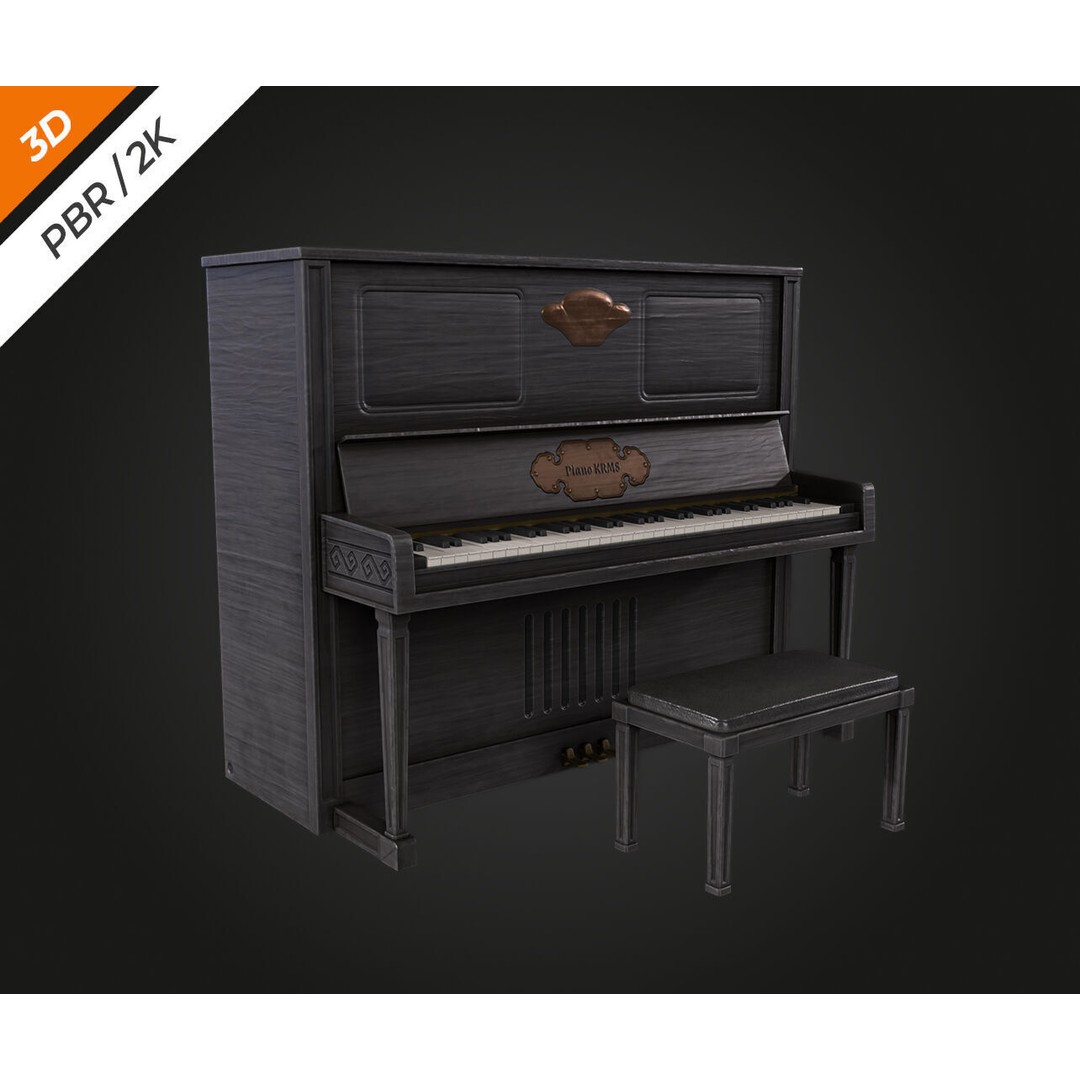 Piano 3D Model – Low Poly Vintage Instrument, FBX, PBR Textures - View 6