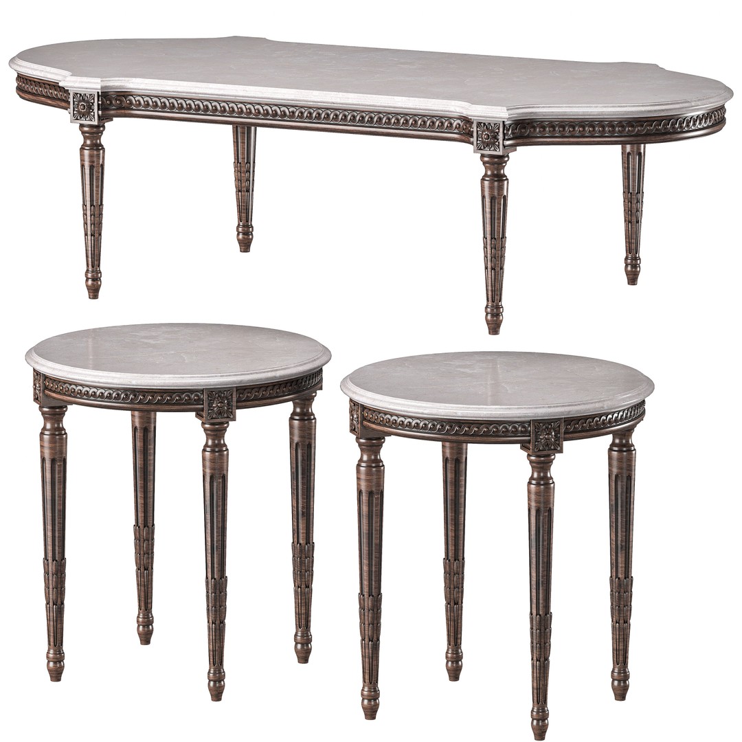Chairish Louis Coffee Table 3D Model – Classical Rococo Style, FBX - View 7