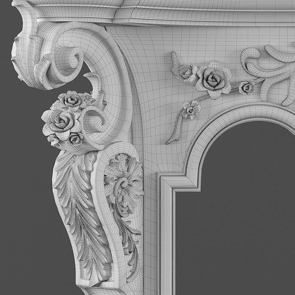 Classical Fireplace 3D Model – Antique Rococo Design, FBX, PBR