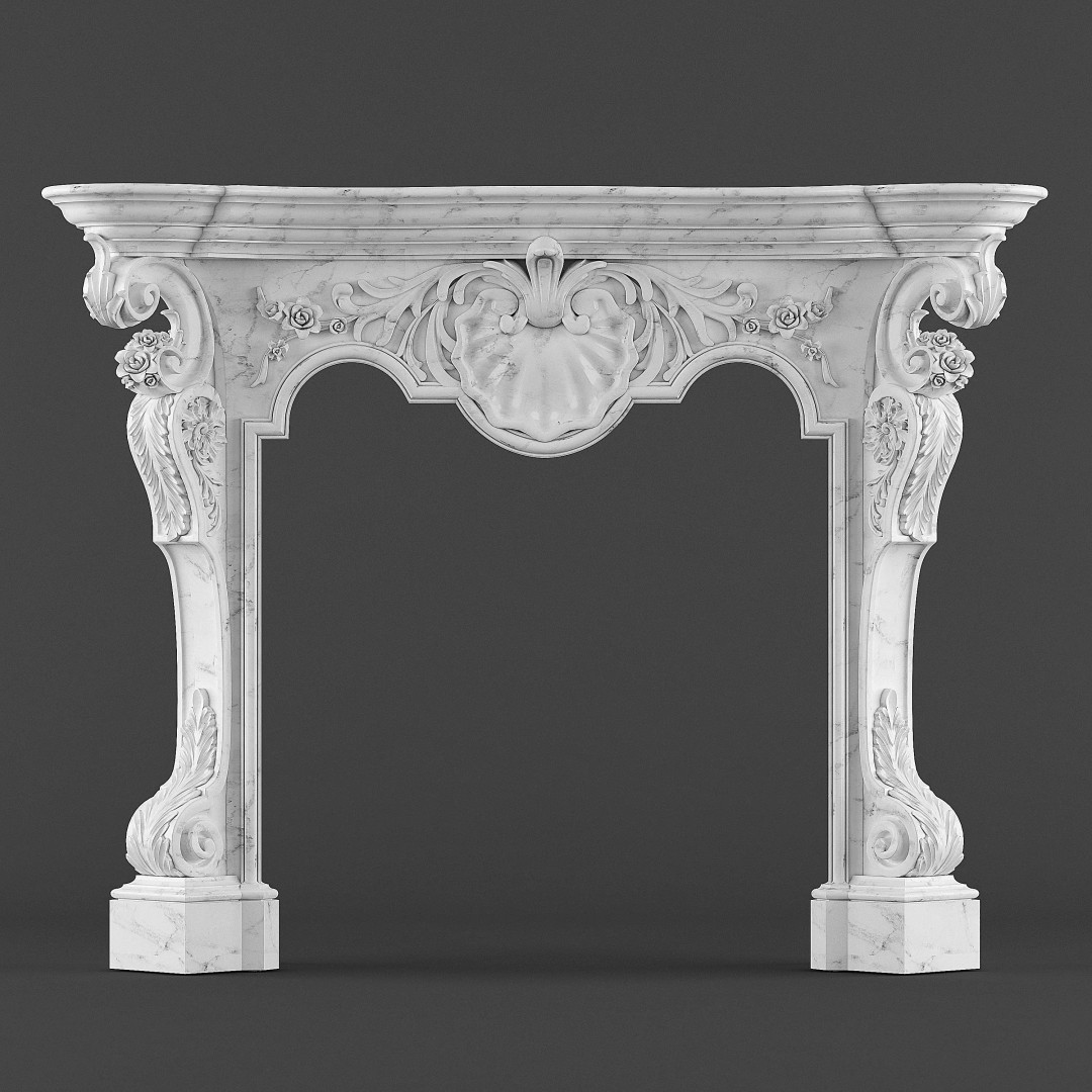 Classical Fireplace 3D Model – Antique Rococo Design, FBX, PBR - View 2