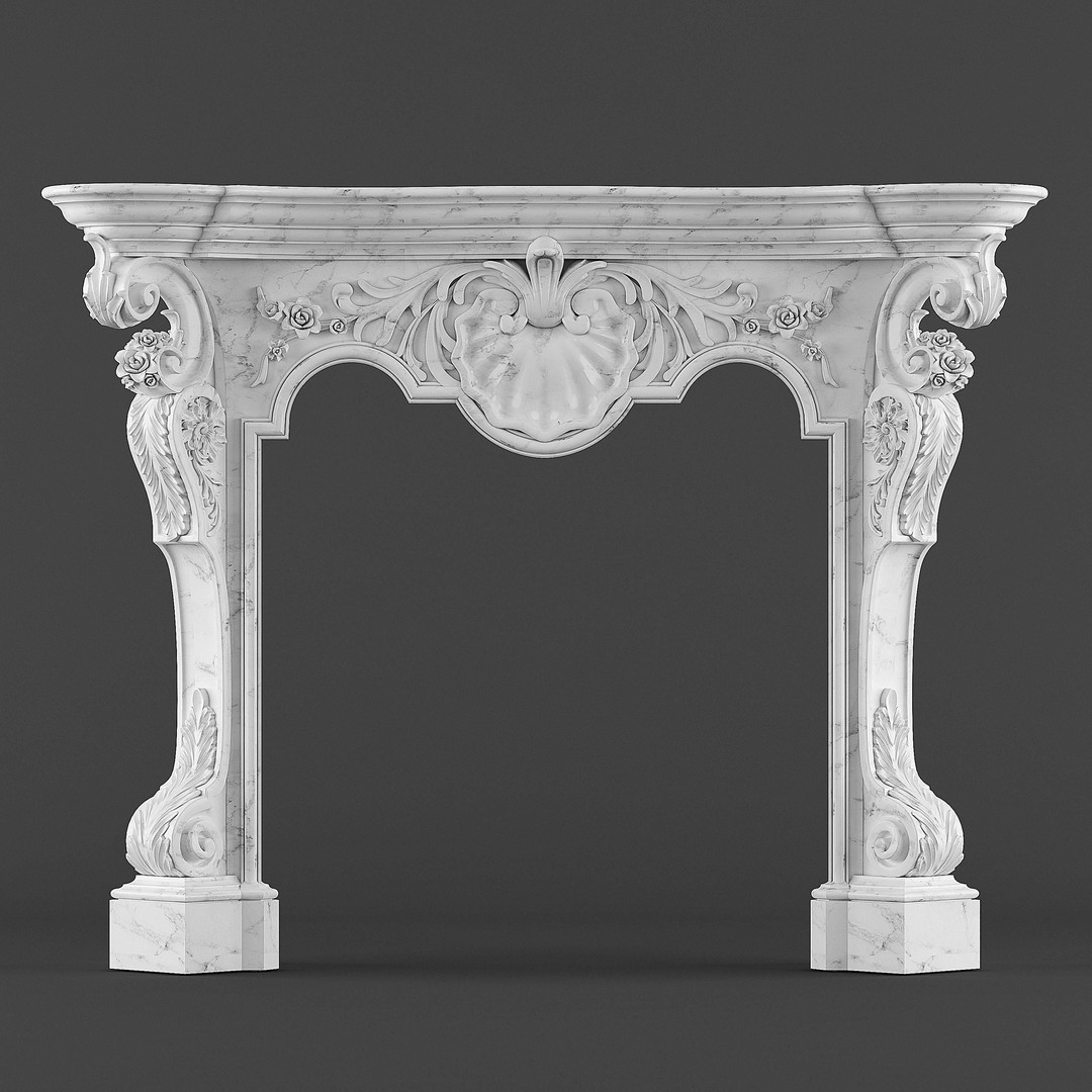 Classical Fireplace 3D Model – Antique Rococo Design, FBX, PBR - View 8
