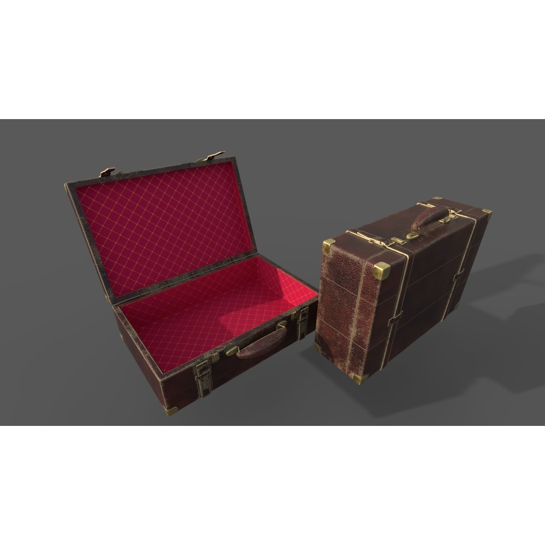 Vintage Leather Suitcase 3D Model – Low Poly PBR Game Asset, FBX, OBJ - View 10
