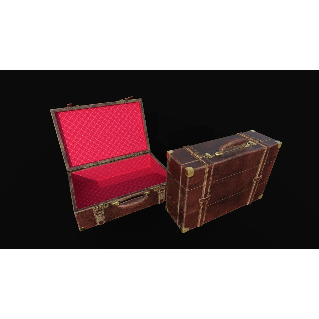 Vintage Leather Suitcase 3D Model – Low Poly PBR Game Asset, FBX, OBJ - View 12