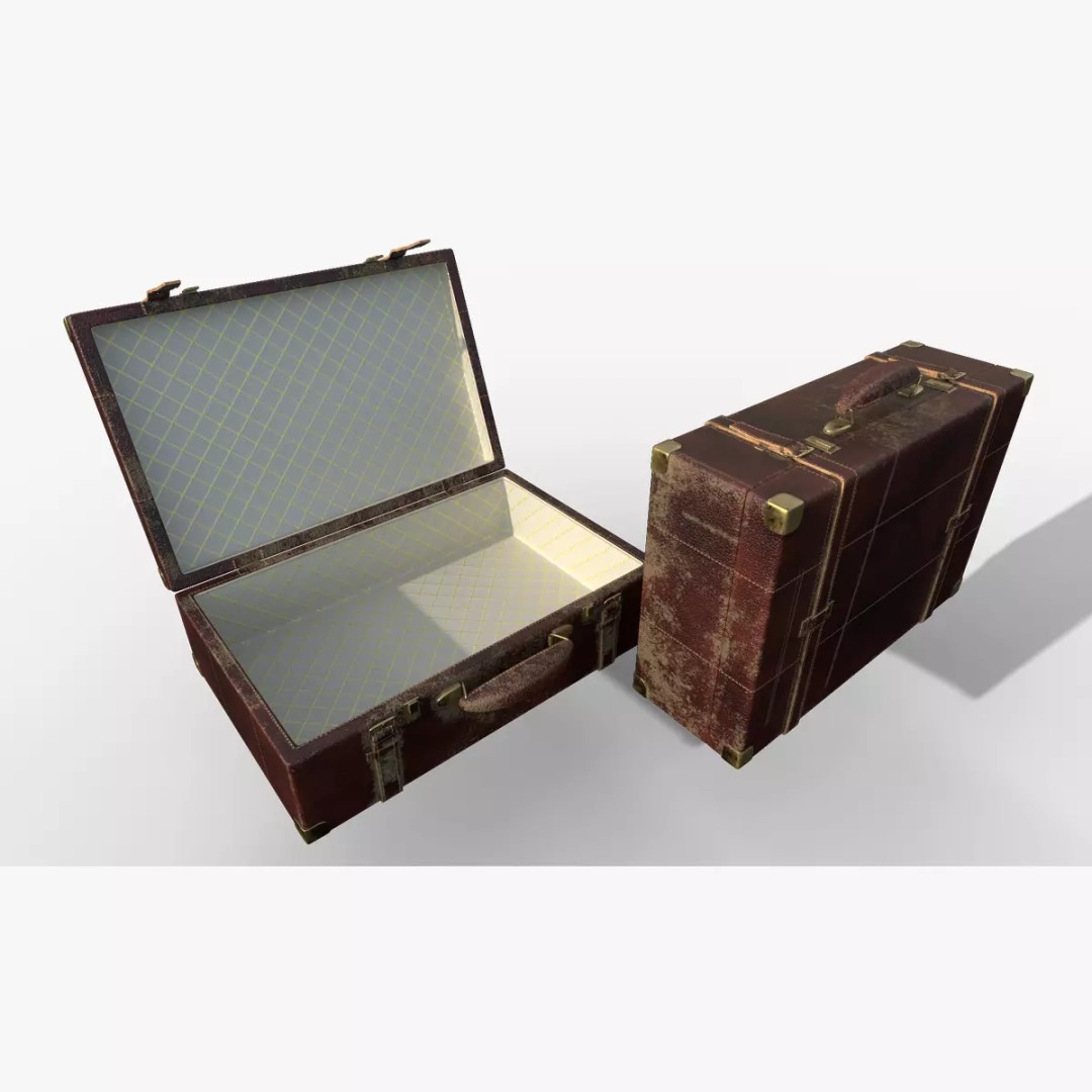 Vintage Leather Suitcase 3D Model – Low Poly PBR Game Asset, FBX, OBJ - View 2
