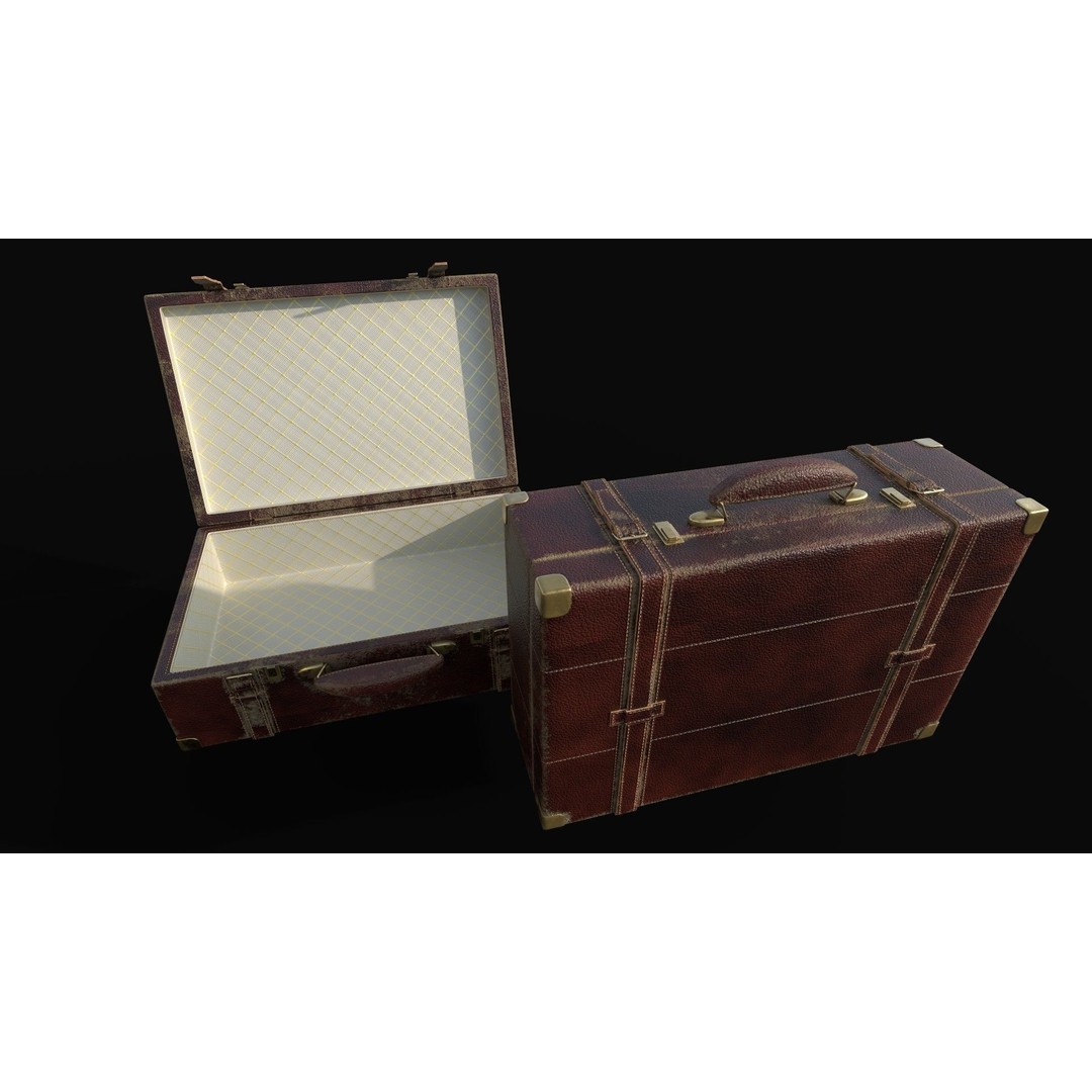 Vintage Leather Suitcase 3D Model – Low Poly PBR Game Asset, FBX, OBJ - View 3