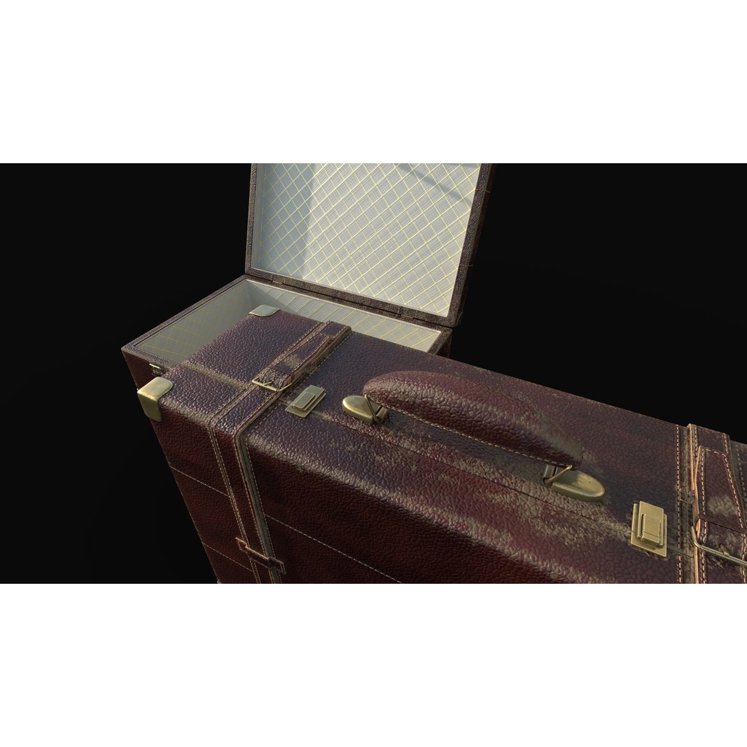 Vintage Leather Suitcase 3D Model – Low Poly PBR Game Asset, FBX, OBJ - View 8