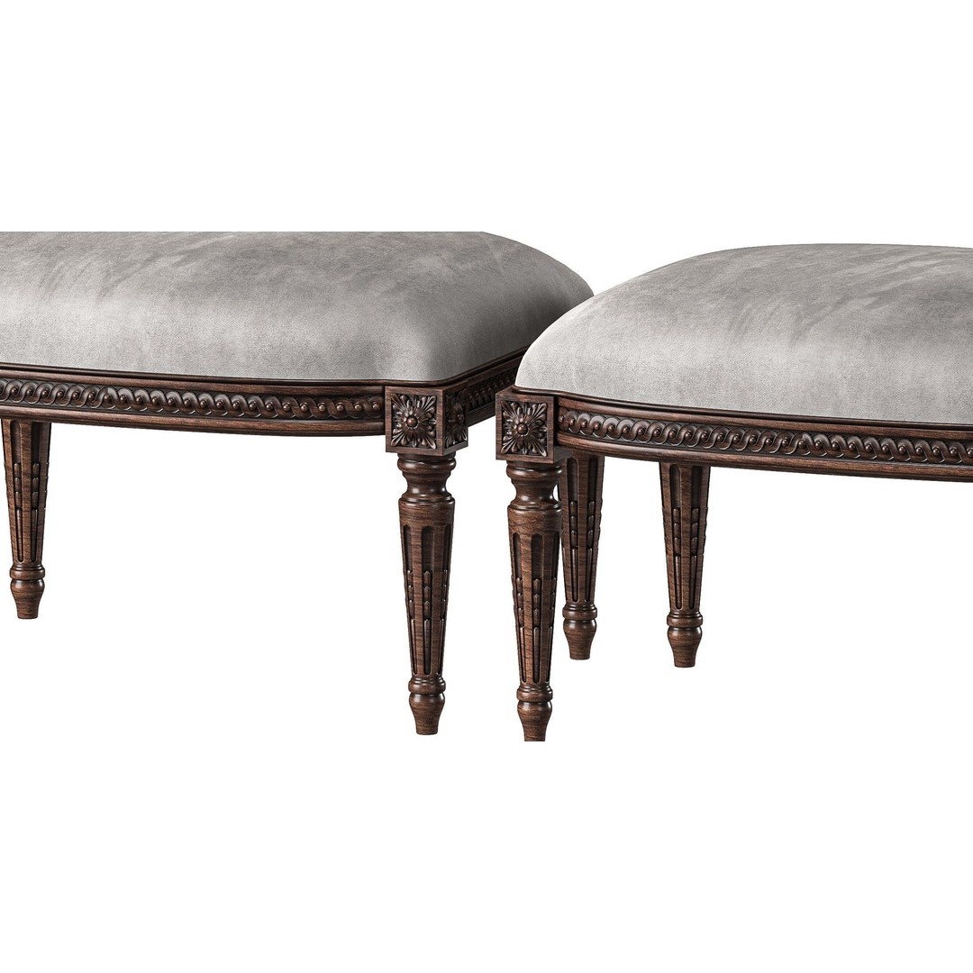 Louis Bench and Pouf 3D Model – Classical Furniture, FBX, PBR Textures