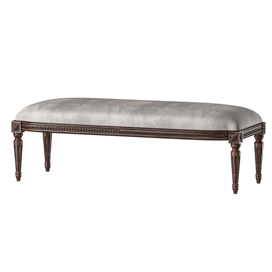 Louis Bench and Pouf 3D Model – Classical Furniture, FBX, PBR Textures - View 4