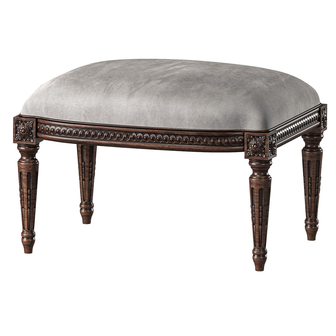 Louis Bench and Pouf 3D Model – Classical Furniture, FBX, PBR Textures - View 5