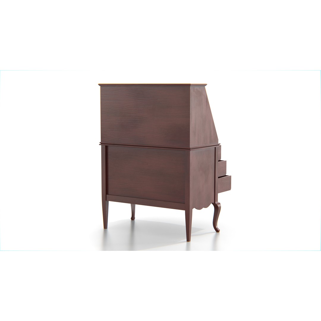 Antique Secretary Desk 3D Model – Vintage Wooden Desk with Drawers, FBX