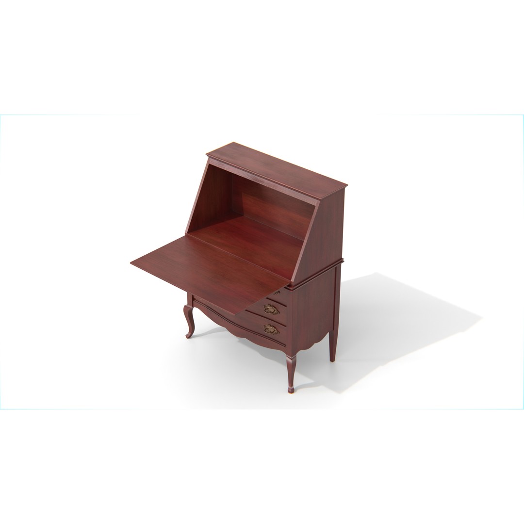 Antique Secretary Desk 3D Model – Vintage Wooden Desk with Drawers, FBX - View 12