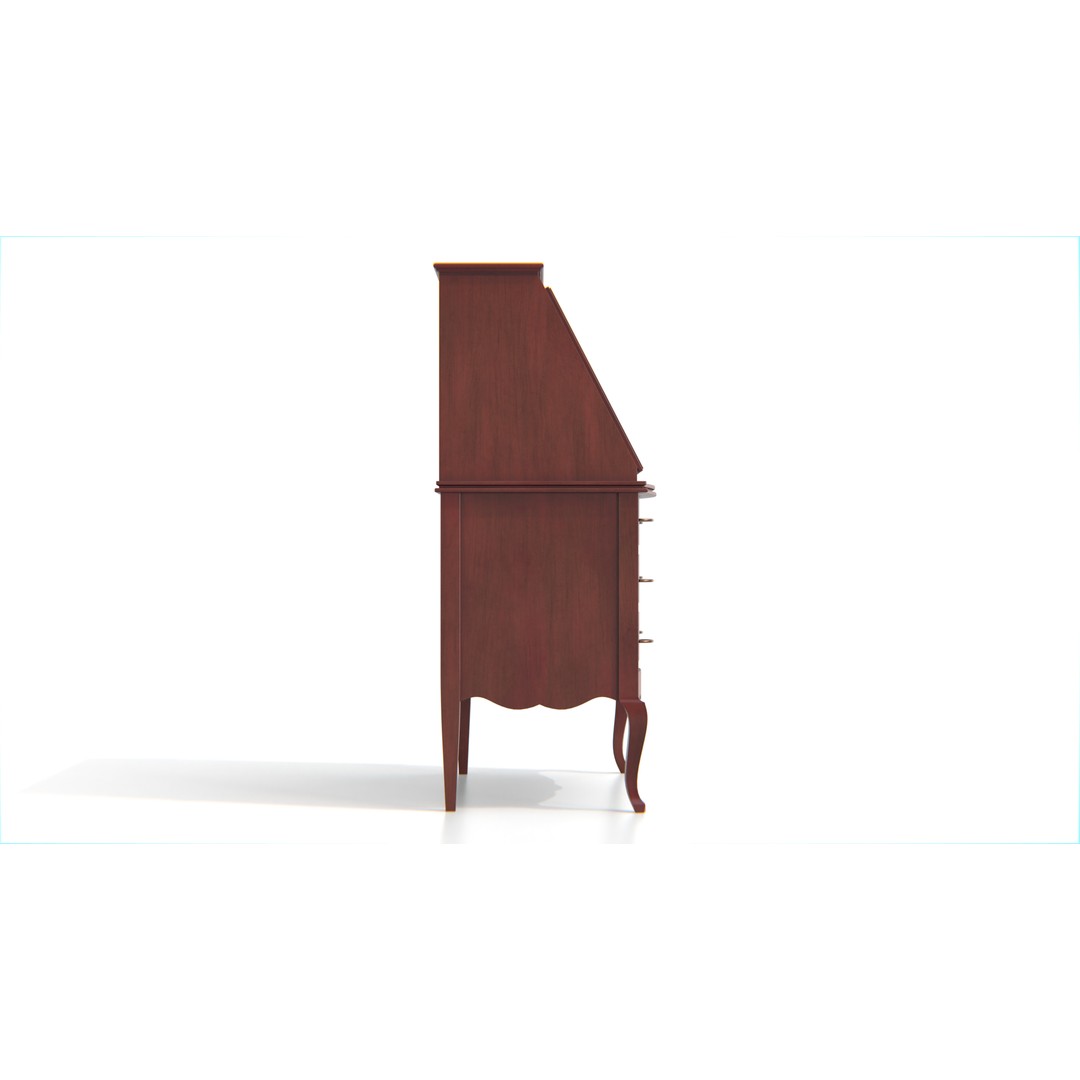 Antique Secretary Desk 3D Model – Vintage Wooden Desk with Drawers, FBX - View 14