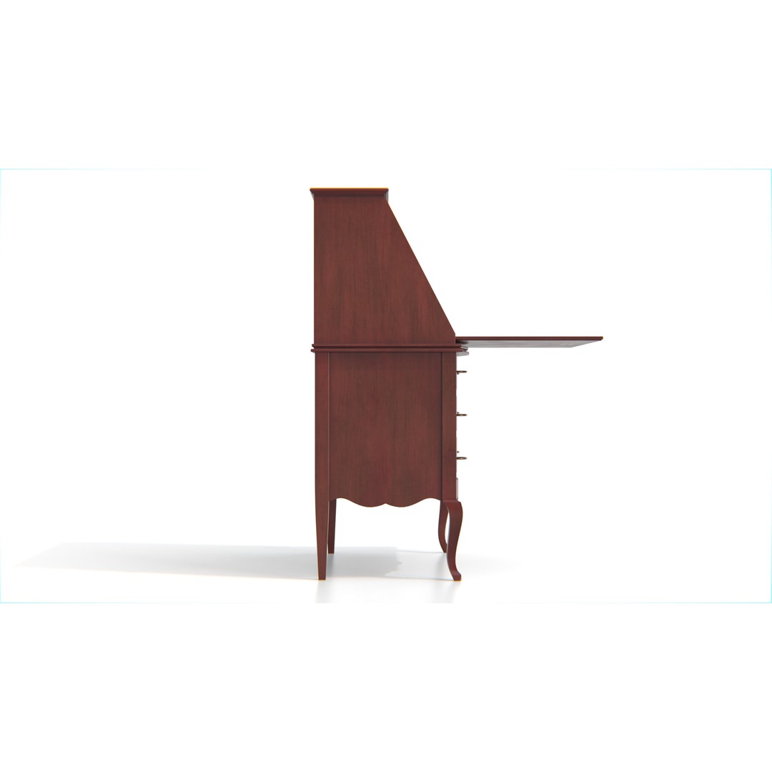 Antique Secretary Desk 3D Model – Vintage Wooden Desk with Drawers, FBX - View 15