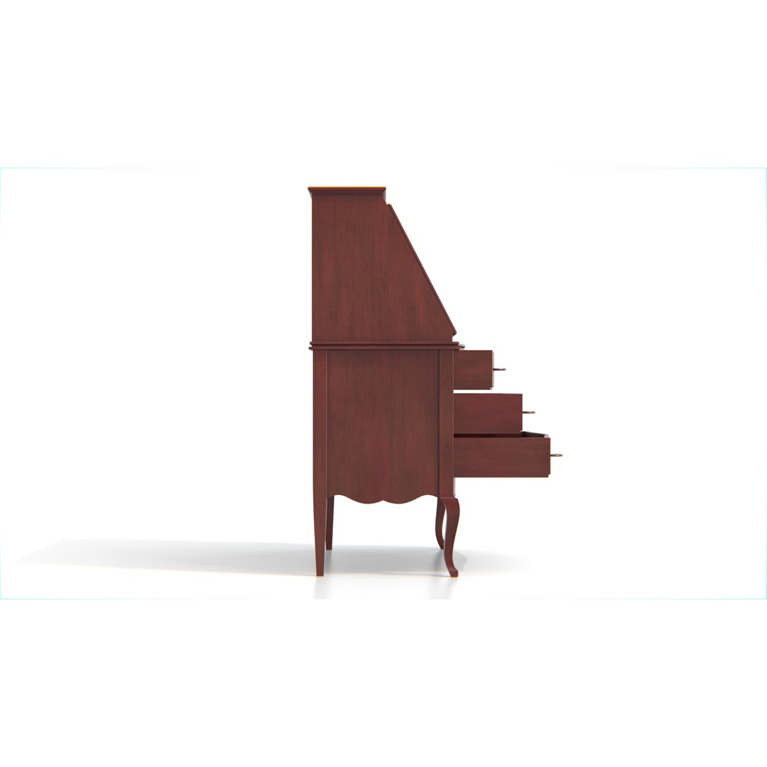Antique Secretary Desk 3D Model – Vintage Wooden Desk with Drawers, FBX - View 16