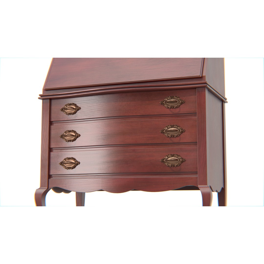 Antique Secretary Desk 3D Model – Vintage Wooden Desk with Drawers, FBX - View 17
