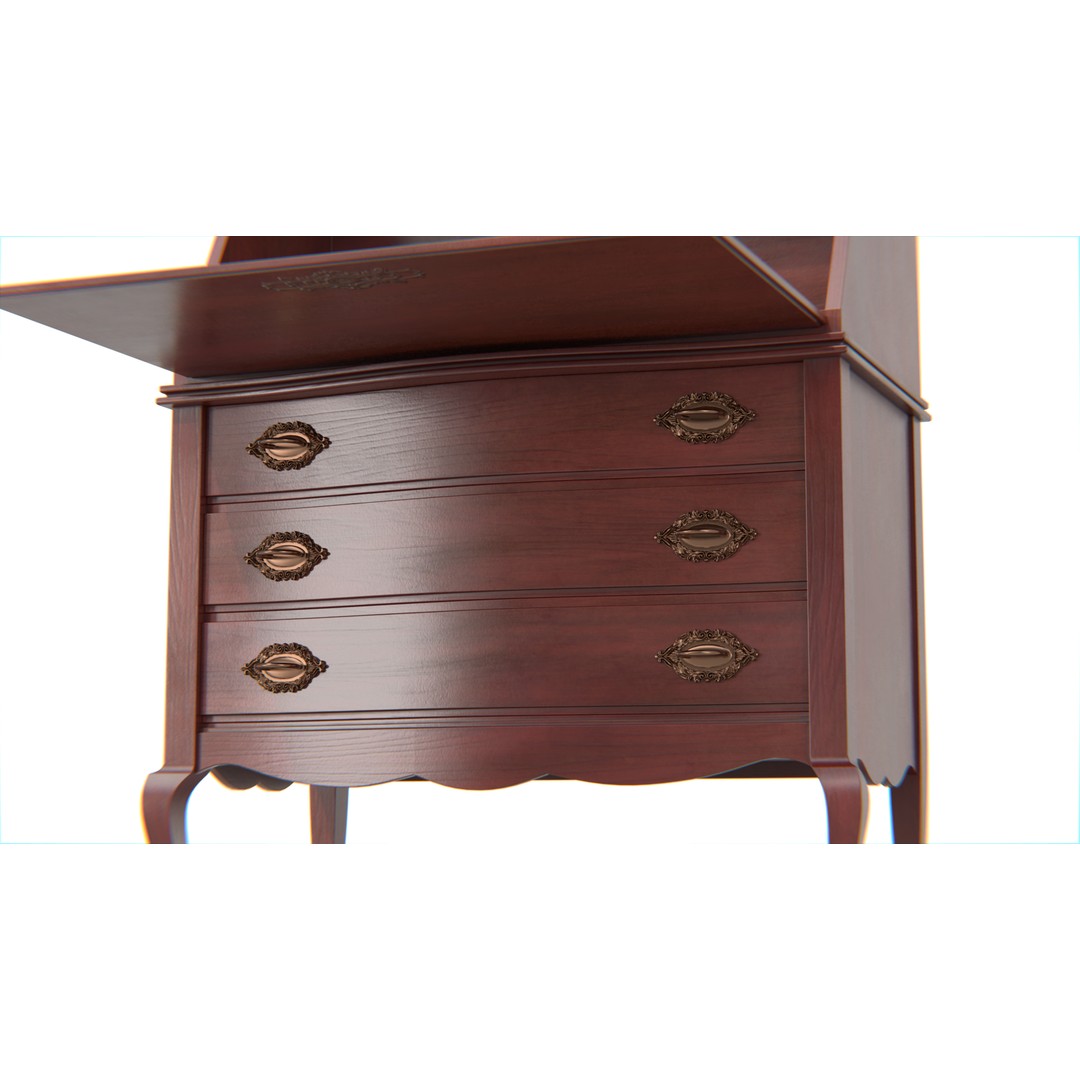 Antique Secretary Desk 3D Model – Vintage Wooden Desk with Drawers, FBX - View 18