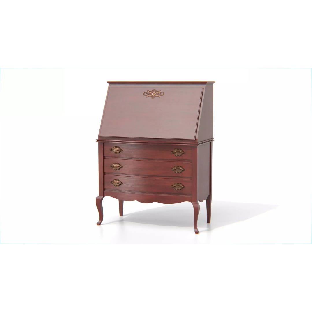 Antique Secretary Desk 3D Model – Vintage Wooden Desk with Drawers, FBX - View 2