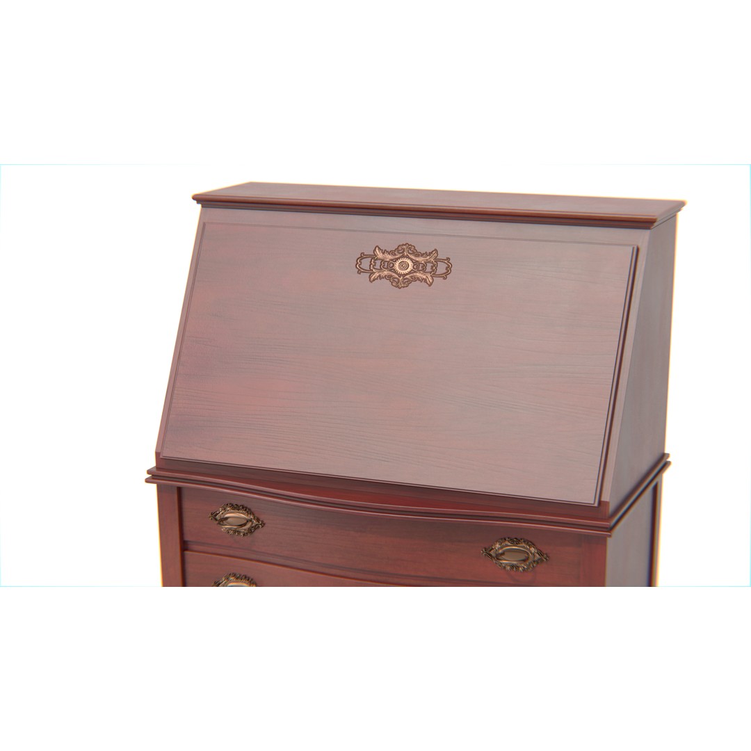 Antique Secretary Desk 3D Model – Vintage Wooden Desk with Drawers, FBX - View 20
