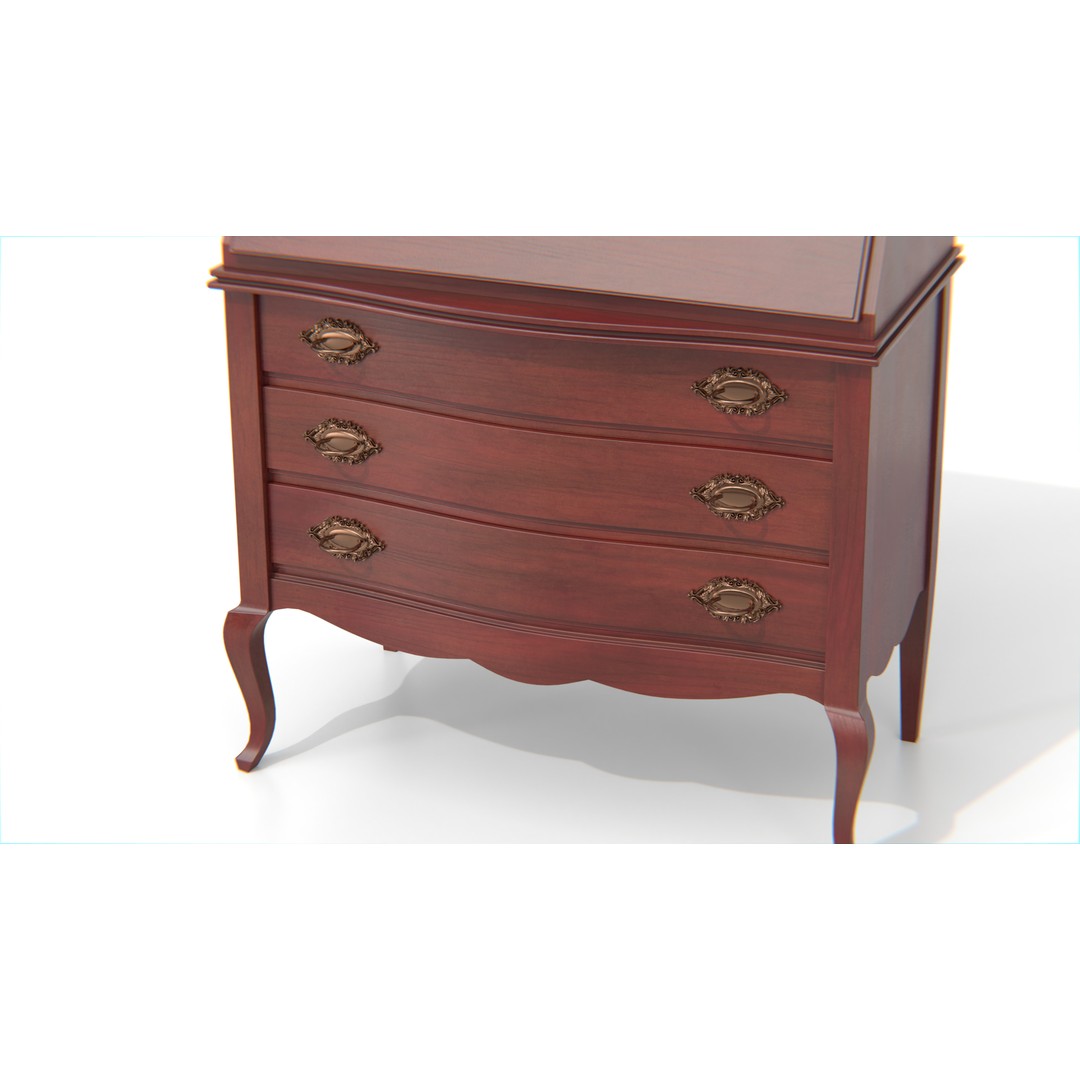 Antique Secretary Desk 3D Model – Vintage Wooden Desk with Drawers, FBX - View 22