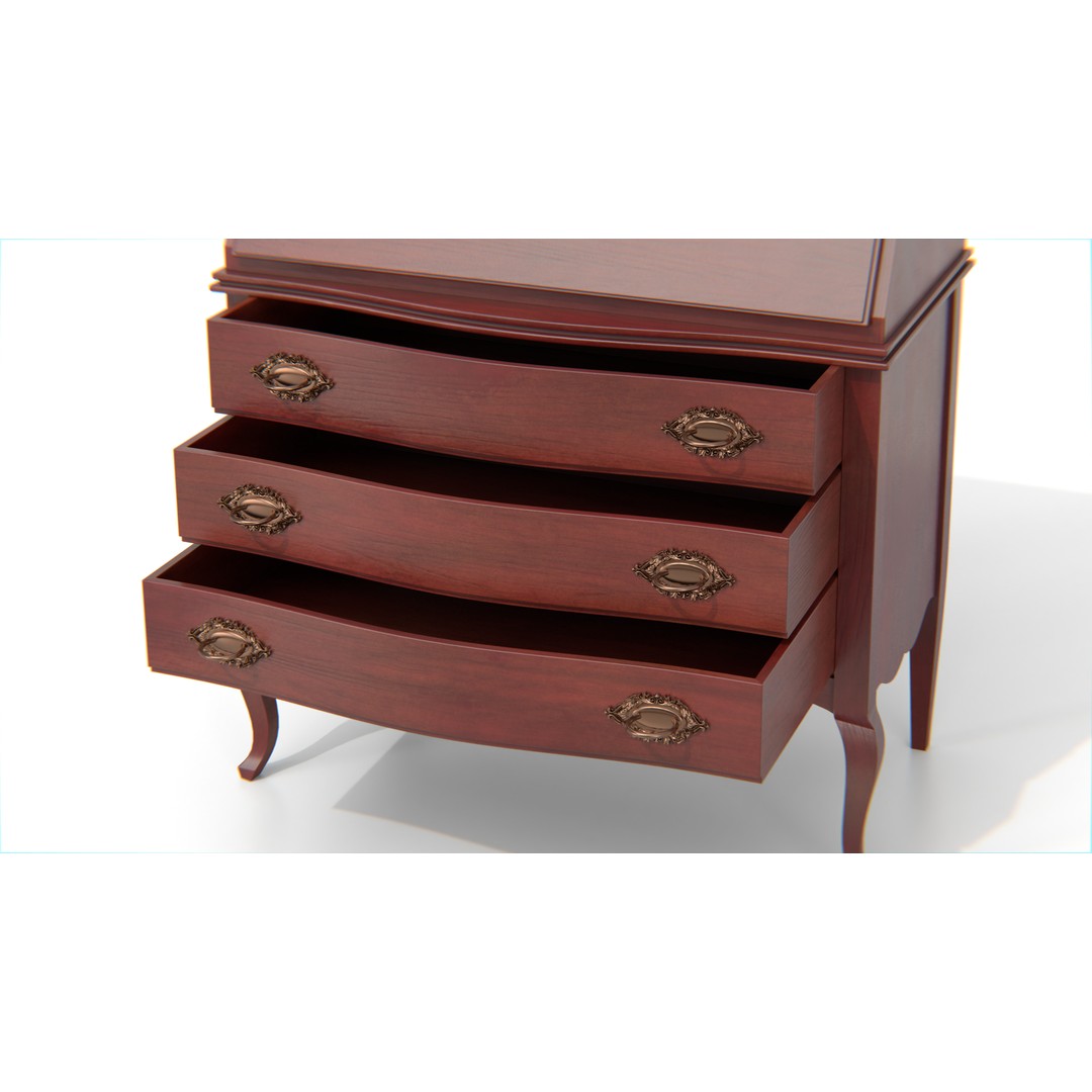 Antique Secretary Desk 3D Model – Vintage Wooden Desk with Drawers, FBX - View 23