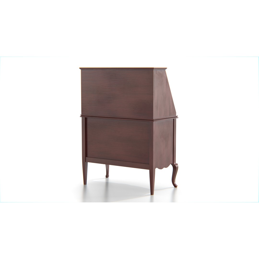 Antique Secretary Desk 3D Model – Vintage Wooden Desk with Drawers, FBX - View 24