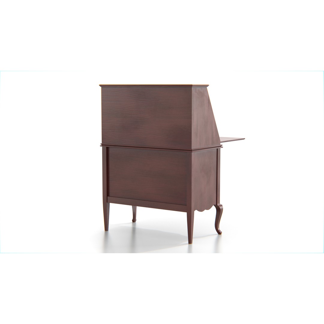 Antique Secretary Desk 3D Model – Vintage Wooden Desk with Drawers, FBX - View 25