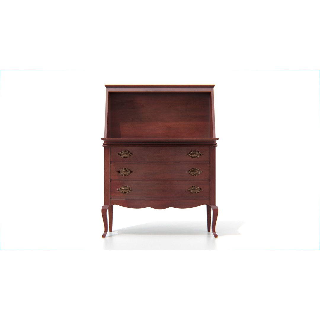 Antique Secretary Desk 3D Model – Vintage Wooden Desk with Drawers, FBX - View 6