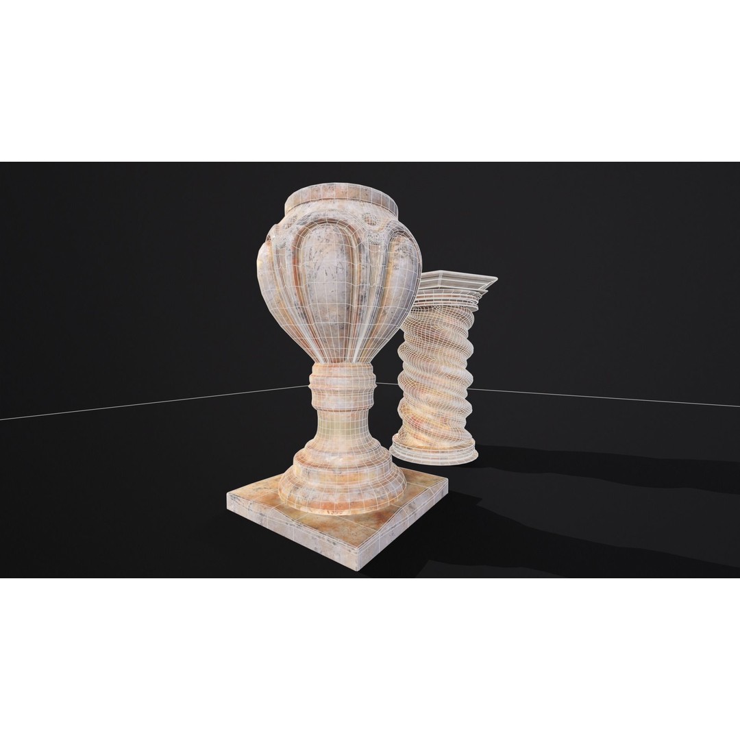Marble Floral Garden Decoration 3D Model – Low Poly PBR Asset, FBX/OBJ - View 14