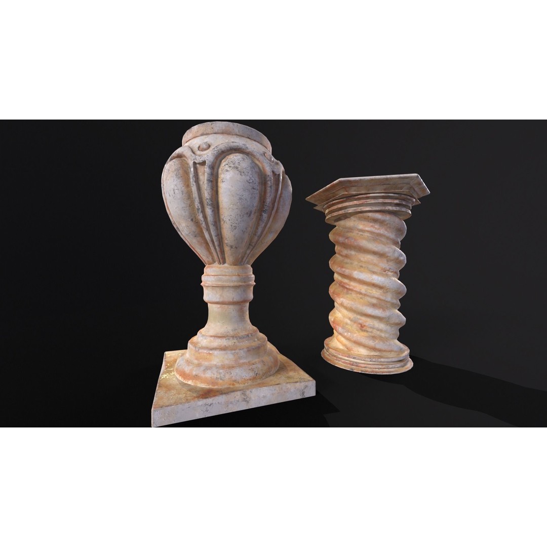 Marble Floral Garden Decoration 3D Model – Low Poly PBR Asset, FBX/OBJ - View 15