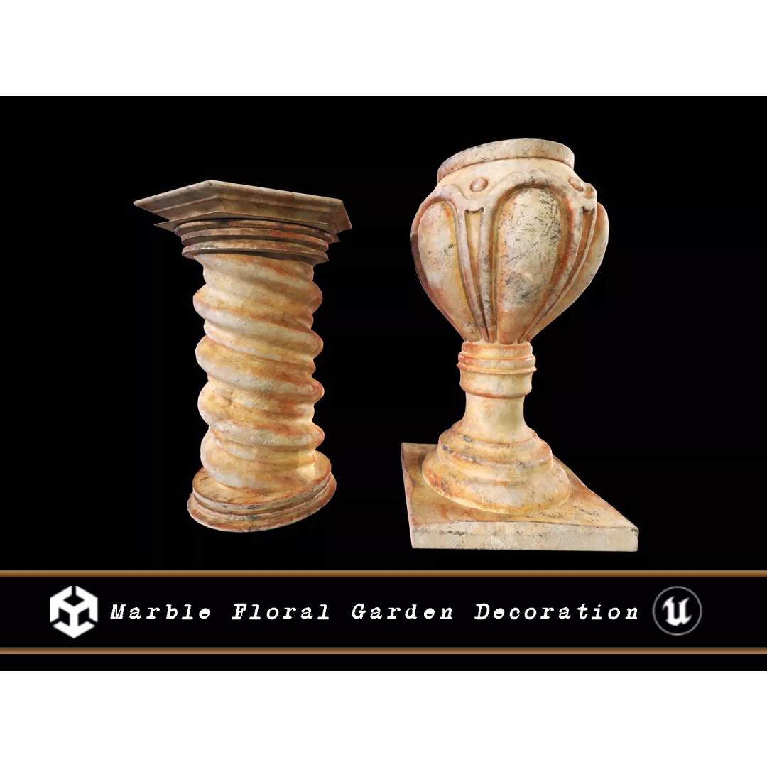 Marble Floral Garden Decoration 3D Model – Low Poly PBR Asset, FBX/OBJ - View 2