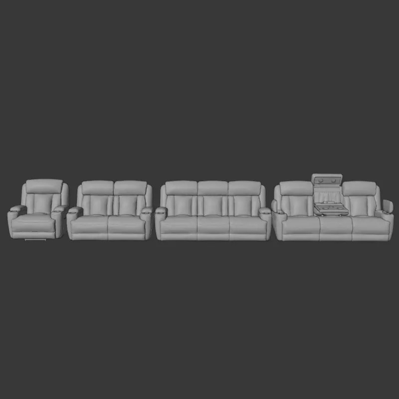 Modern Black Leather Recliner Sofa Set 3D Model – PBR Textures, Game-Ready Formats