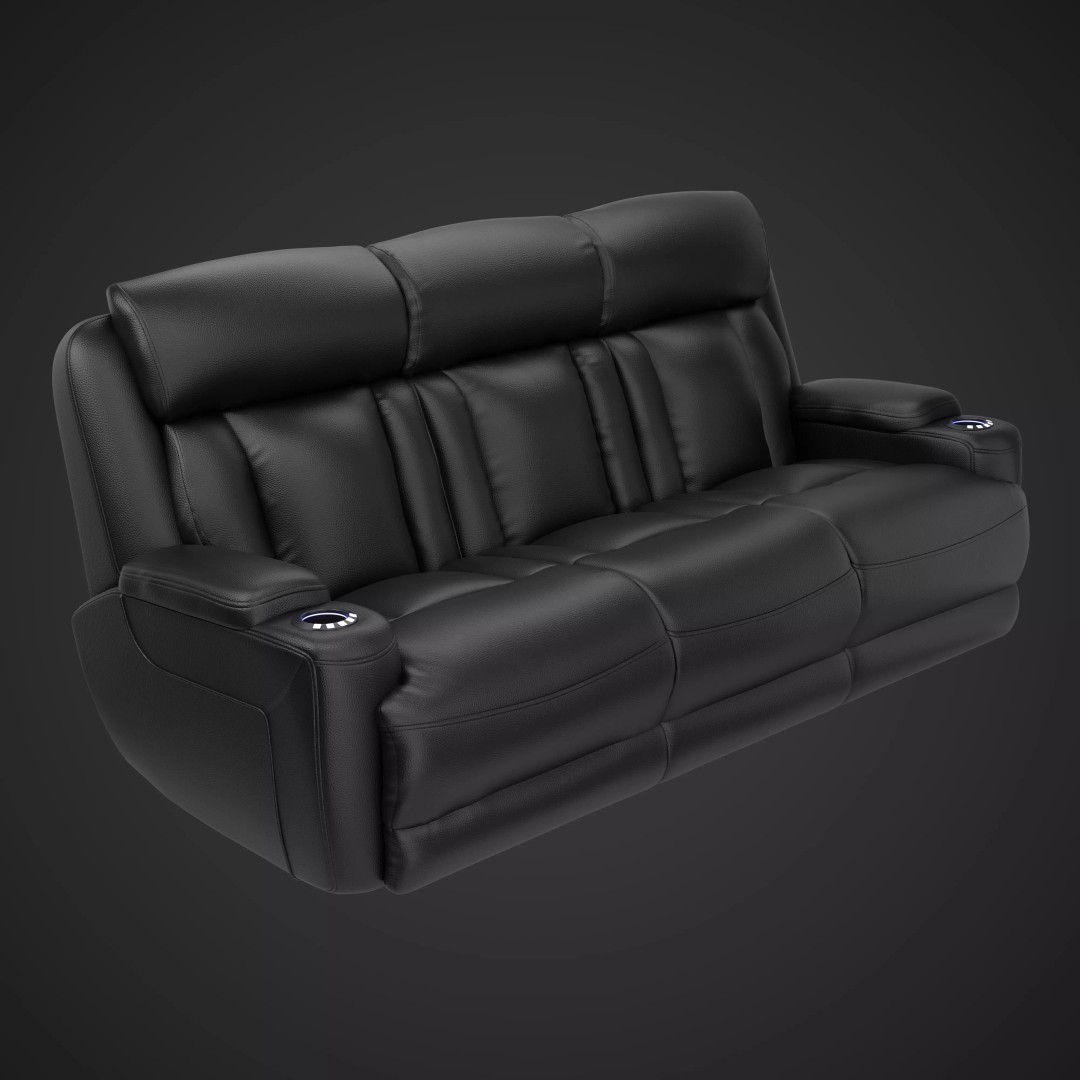 Modern Black Leather Recliner Sofa Set 3D Model – PBR Textures, Game-Ready Formats - View 13