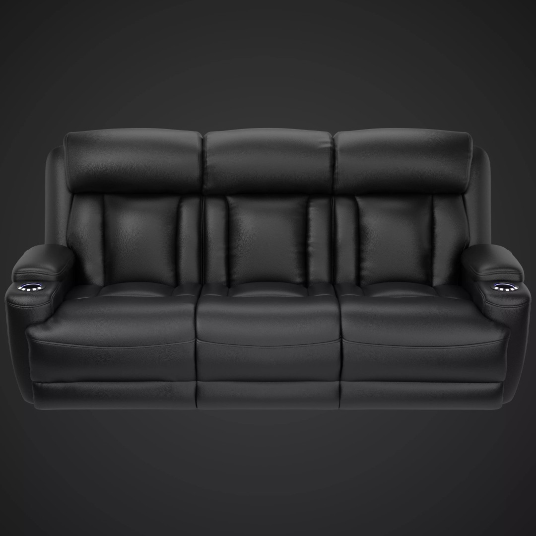Modern Black Leather Recliner Sofa Set 3D Model – PBR Textures, Game-Ready Formats - View 14