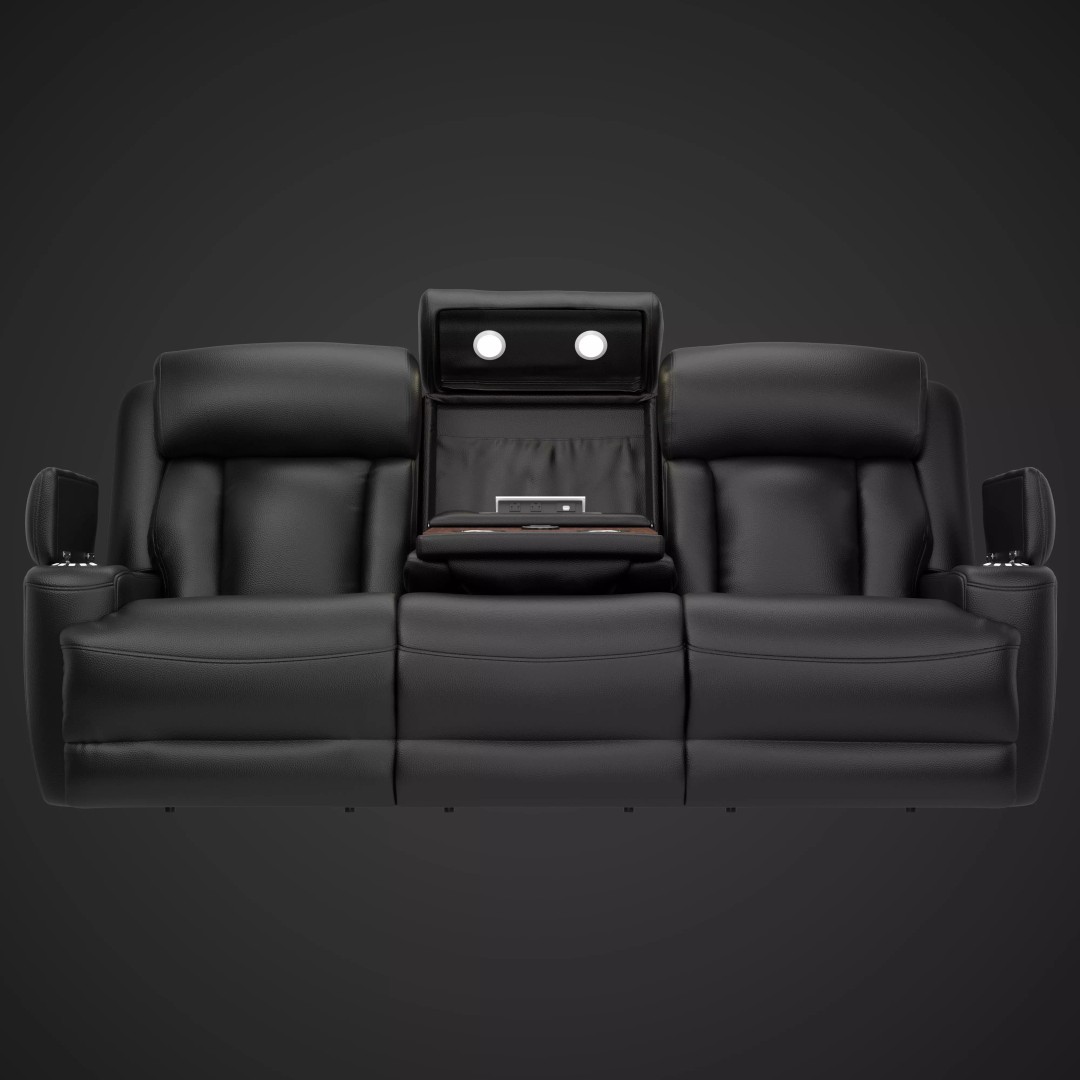Modern Black Leather Recliner Sofa Set 3D Model – PBR Textures, Game-Ready Formats - View 16