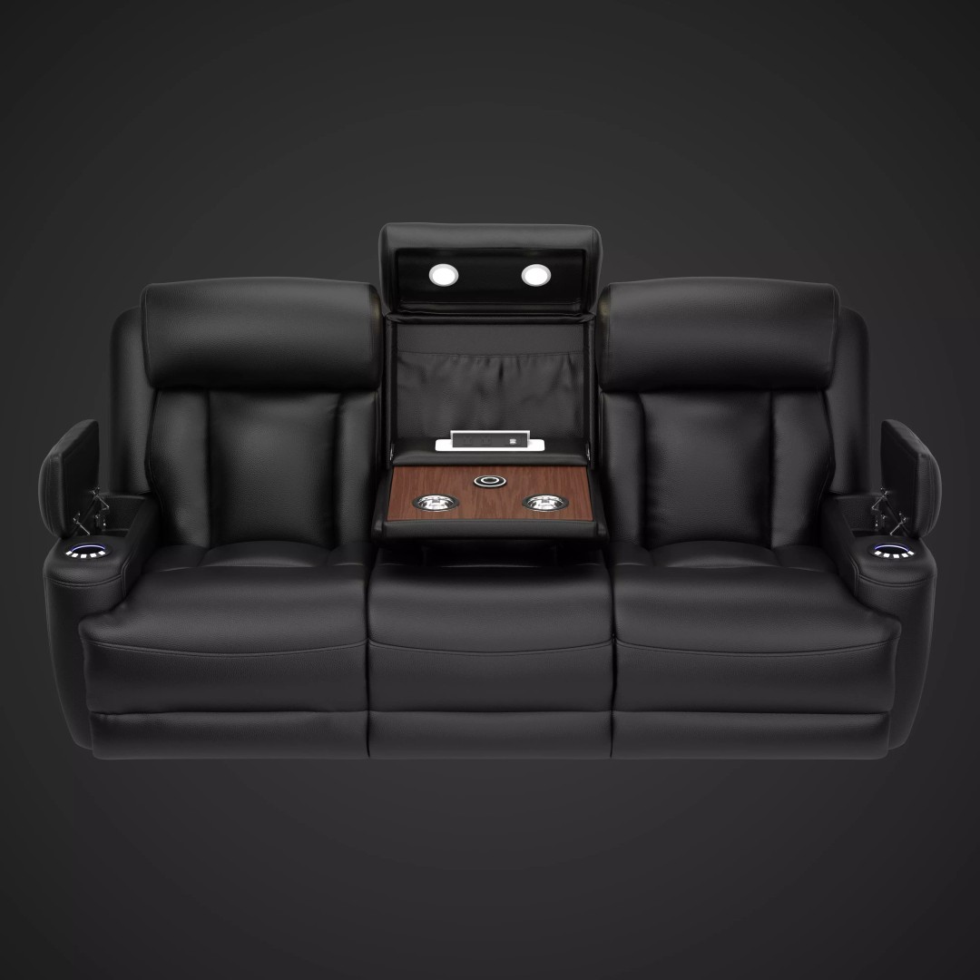 Modern Black Leather Recliner Sofa Set 3D Model – PBR Textures, Game-Ready Formats - View 17