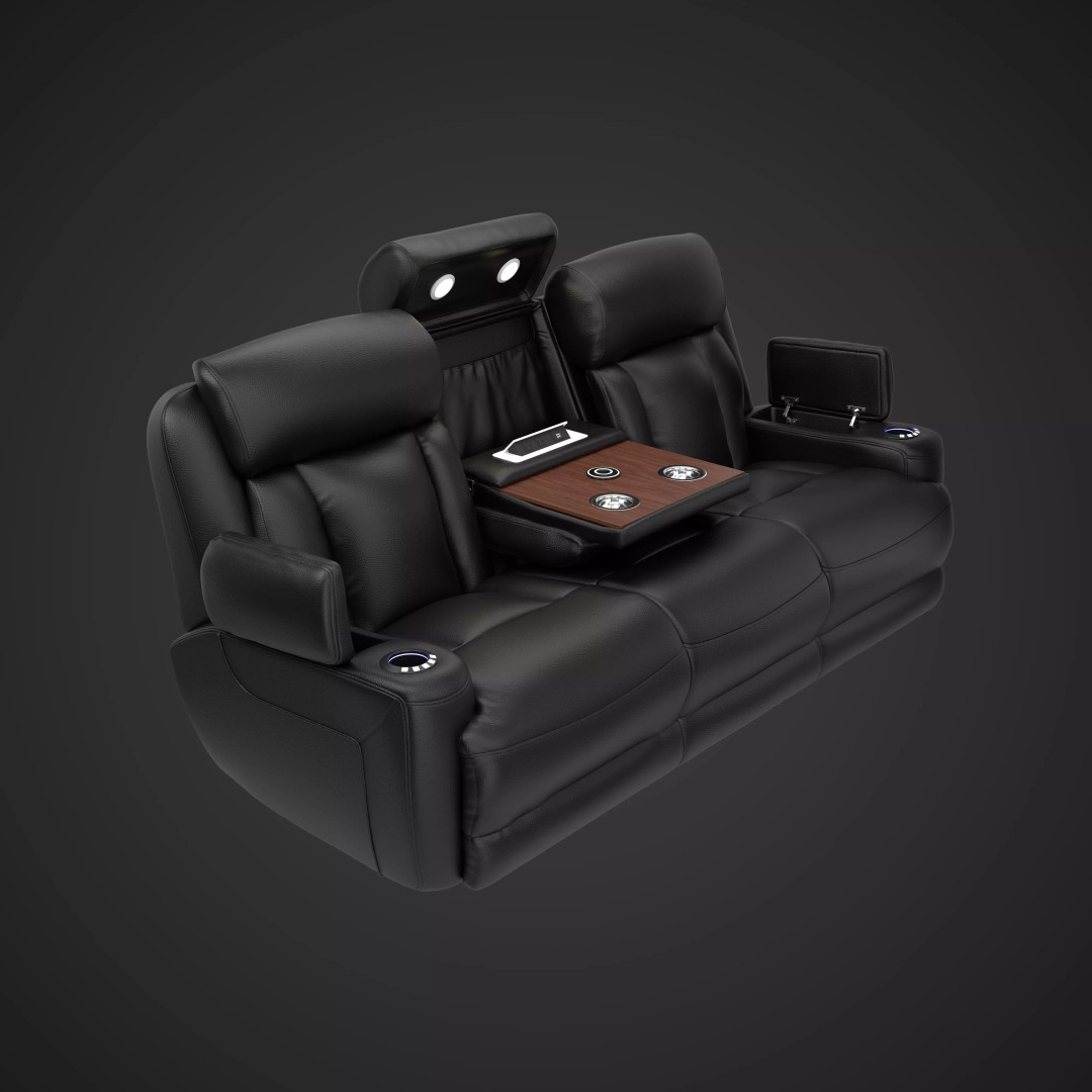 Modern Black Leather Recliner Sofa Set 3D Model – PBR Textures, Game-Ready Formats - View 18
