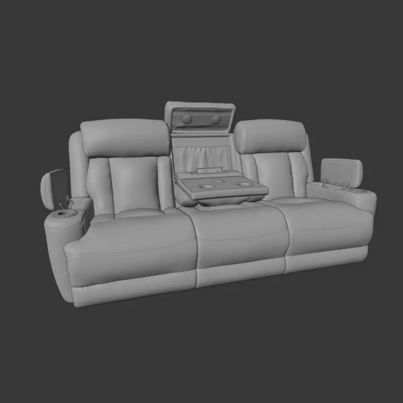 Modern Black Leather Recliner Sofa Set 3D Model – PBR Textures, Game-Ready Formats - View 20