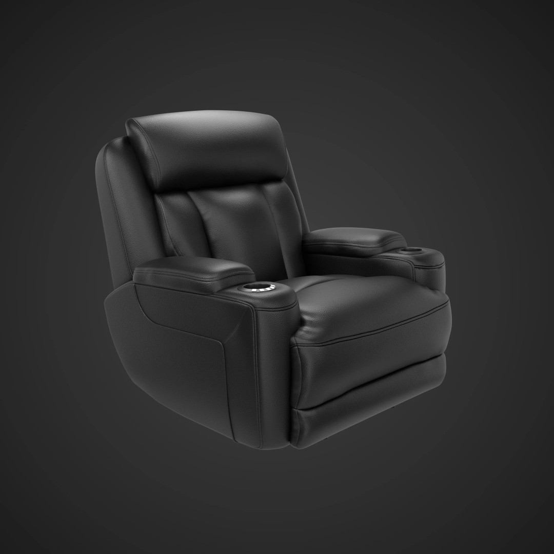 Modern Black Leather Recliner Sofa Set 3D Model – PBR Textures, Game-Ready Formats - View 4