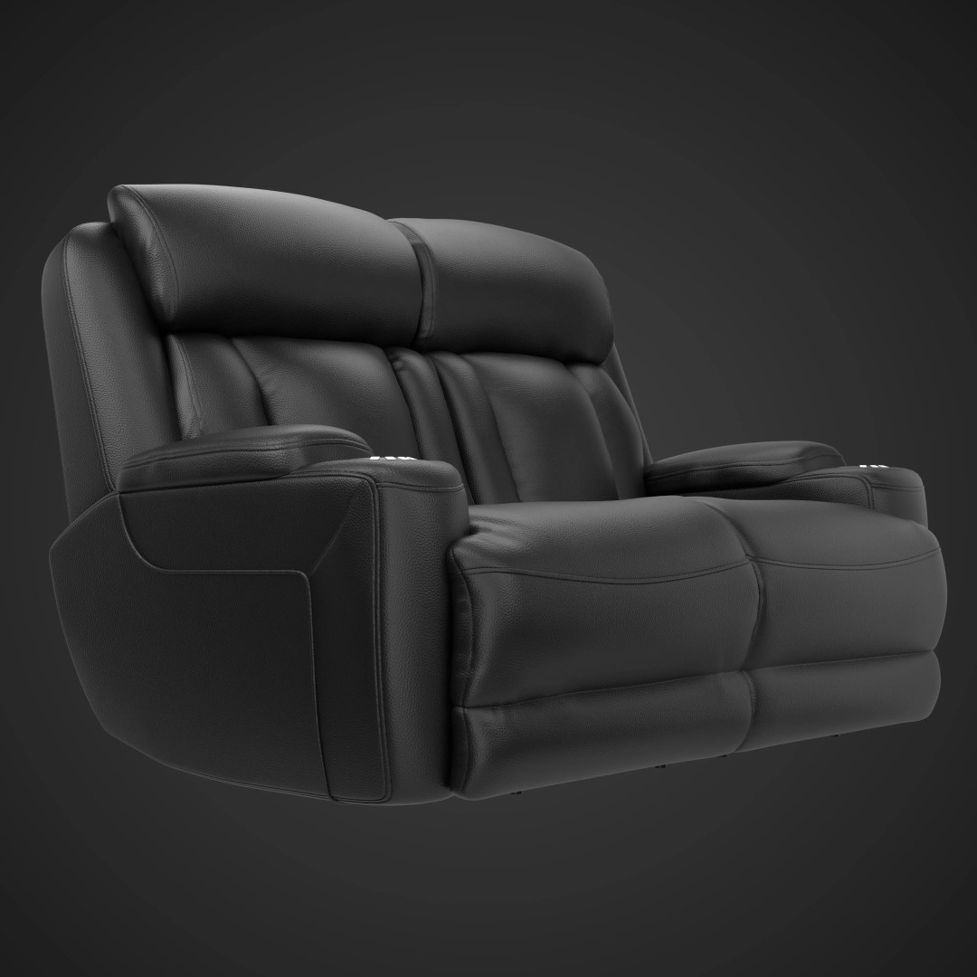 Modern Black Leather Recliner Sofa Set 3D Model – PBR Textures, Game-Ready Formats - View 8