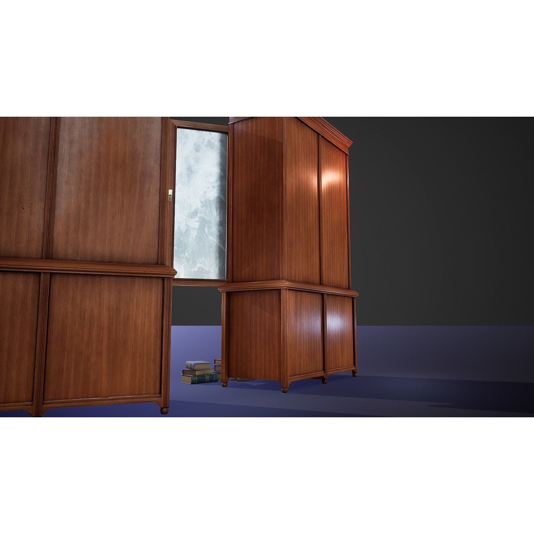 Victorian Bookcase 3D Model – Low Poly Game Ready Asset, FBX - View 6