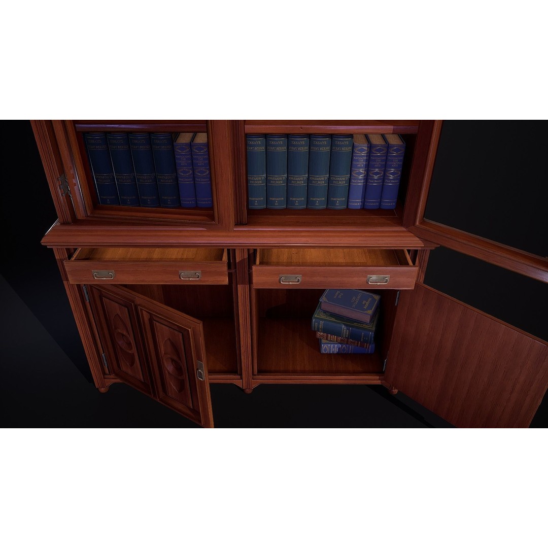 Victorian Bookcase 3D Model – Low Poly Game Ready Asset, FBX - View 7